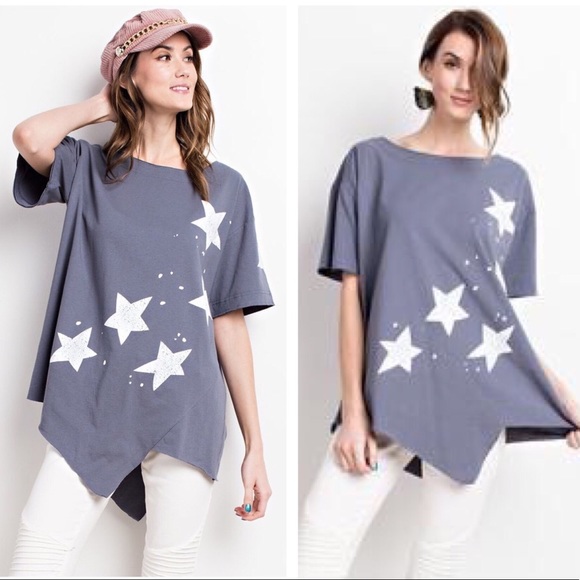 Tops - Host Pick🥇Faded Navy Asymmetrical Tunic w/Stars